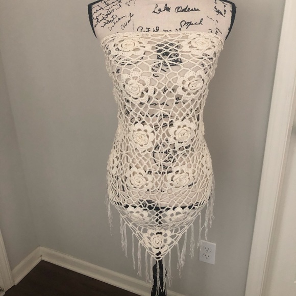 Vintage Crochet Fringed Shaw Triangle Scarf Wrap Handmade - Picture 6 of 13